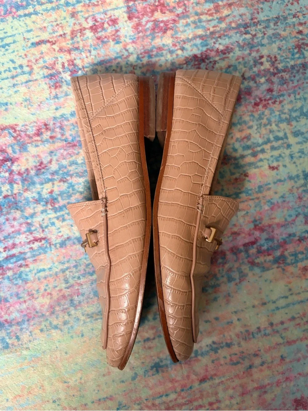 Sam Edelman Loraine Bit Loafer- Beige Gold Croc-Embossed Loafers